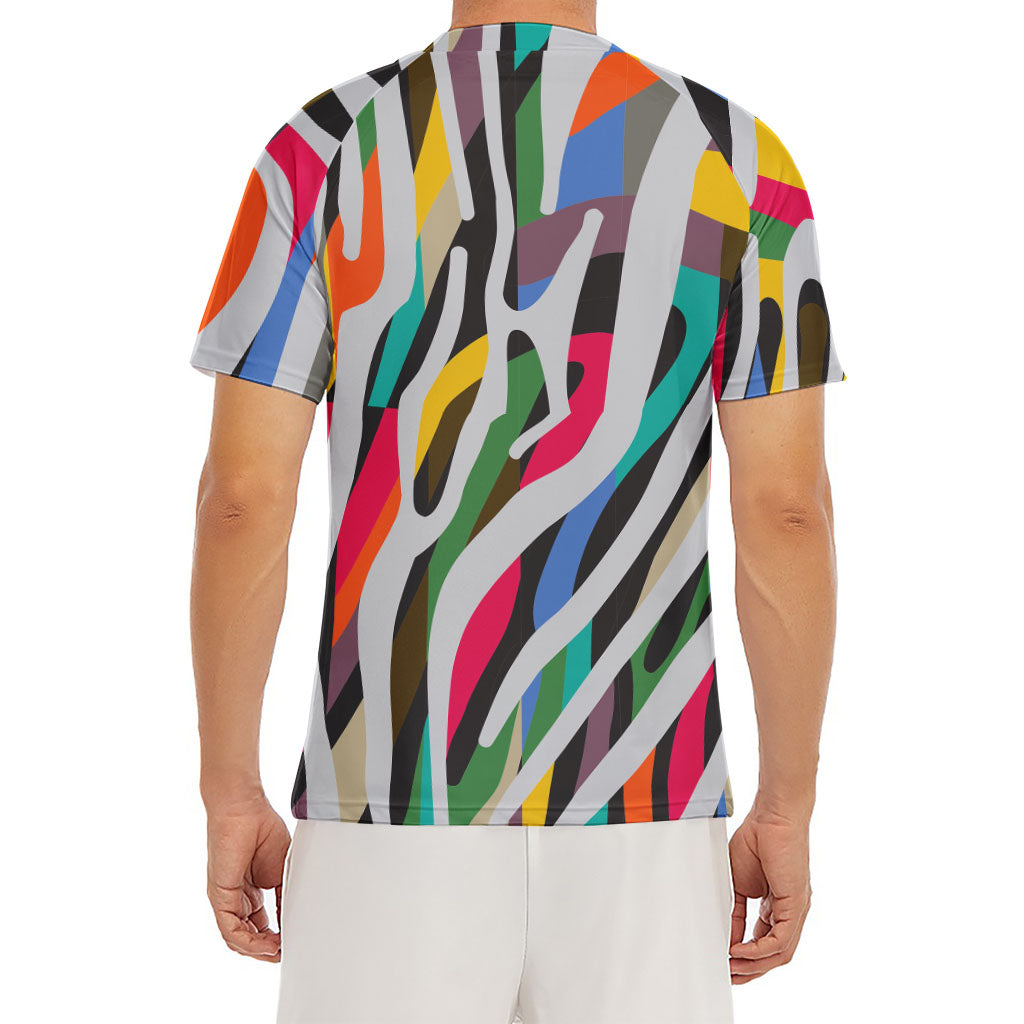 Colorful Zebra Pattern Print Men's Short Sleeve Rash Guard
