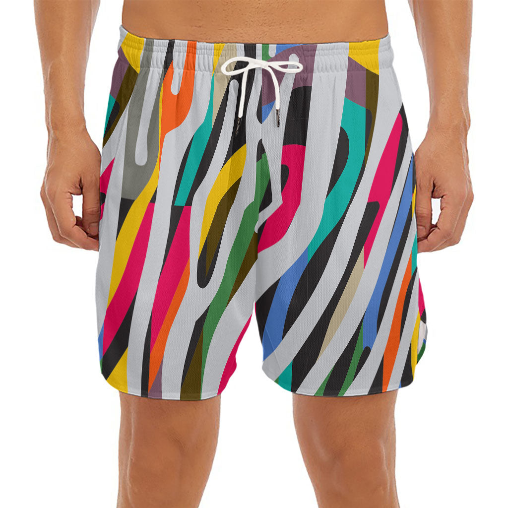 Colorful Zebra Pattern Print Men's Split Running Shorts