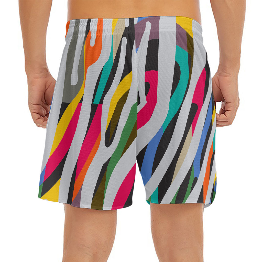 Colorful Zebra Pattern Print Men's Split Running Shorts