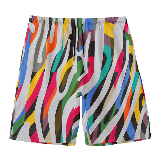 Colorful Zebra Pattern Print Men's Swim Trunks
