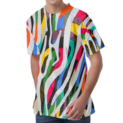 Colorful Zebra Pattern Print Men's Velvet T-Shirt