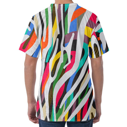 Colorful Zebra Pattern Print Men's Velvet T-Shirt