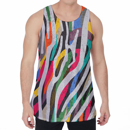 Colorful Zebra Pattern Print Men's Velvet Tank Top