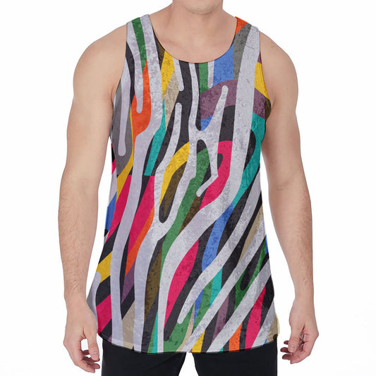 Colorful Zebra Pattern Print Men's Velvet Tank Top