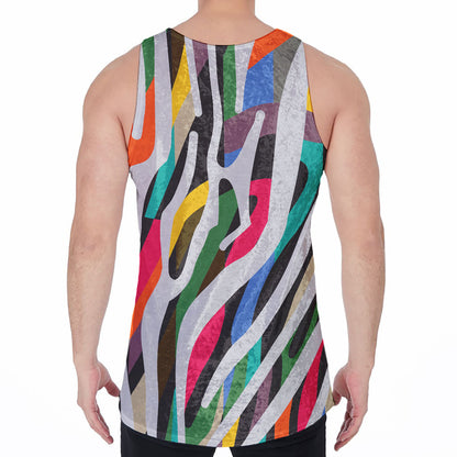 Colorful Zebra Pattern Print Men's Velvet Tank Top