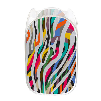 Colorful Zebra Pattern Print Mesh Laundry Hamper