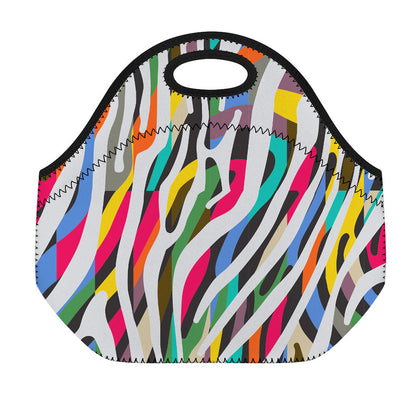 Colorful Zebra Pattern Print Neoprene Lunch Bag