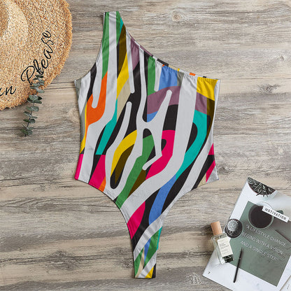 Colorful Zebra Pattern Print One Shoulder Bodysuit