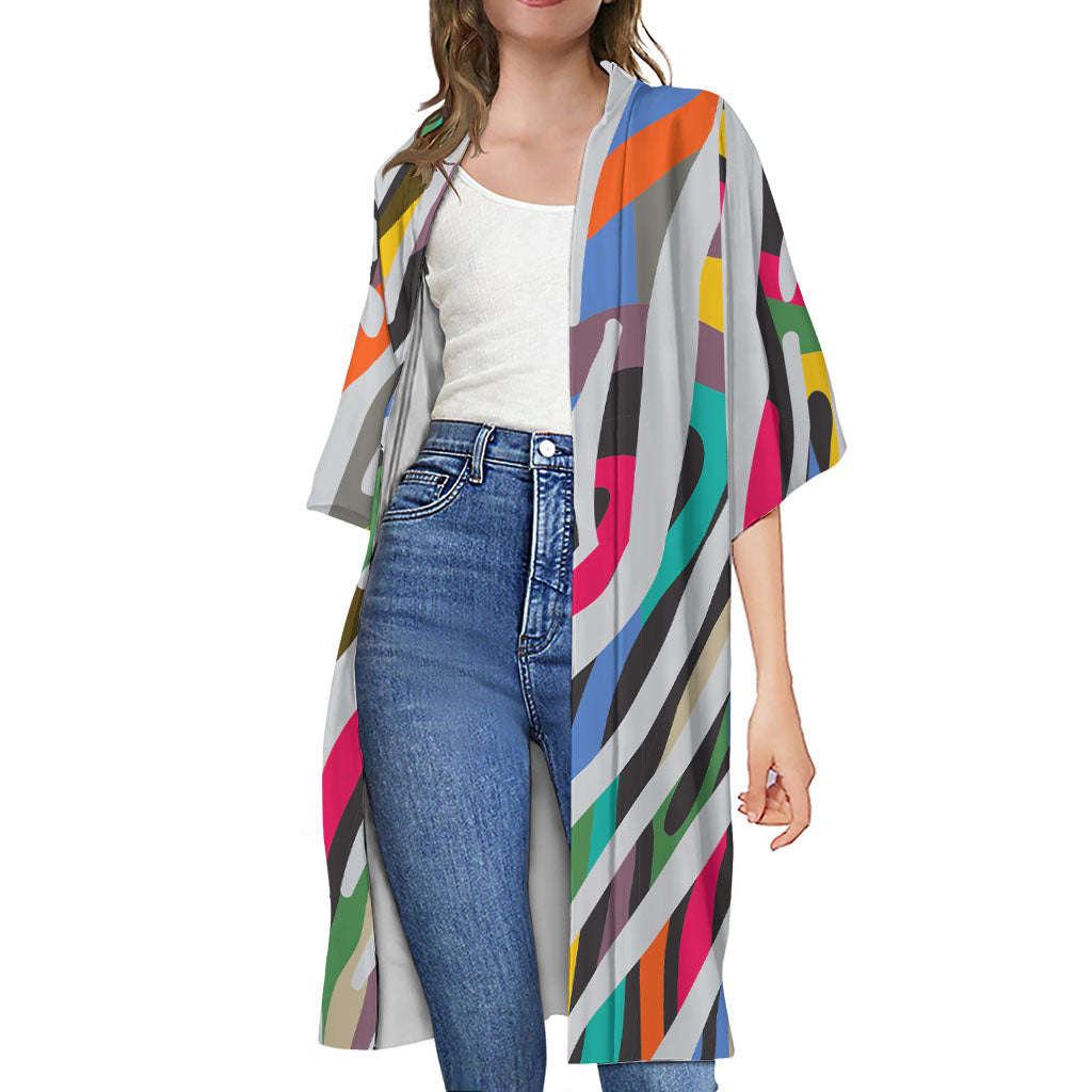 Colorful Zebra Pattern Print Open Front Beach Cover Up