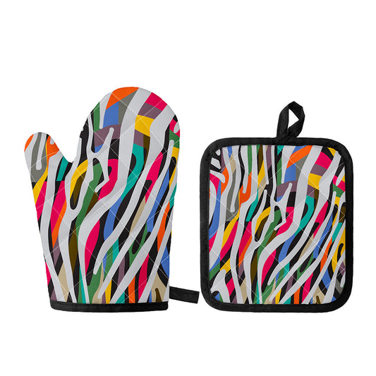 Colorful Zebra Pattern Print Oven Mitt And Pot Holder Set