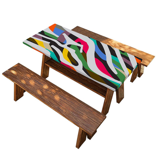 Colorful Zebra Pattern Print Picnic Table Cover
