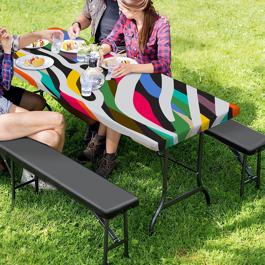 Colorful Zebra Pattern Print Picnic Table Cover