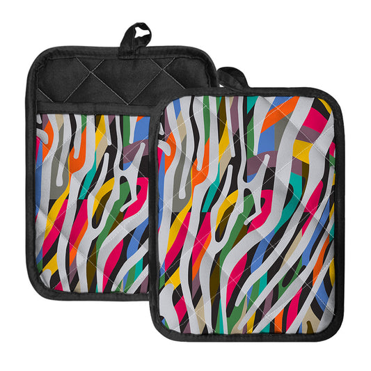 Colorful Zebra Pattern Print Pot Holders With Pocket