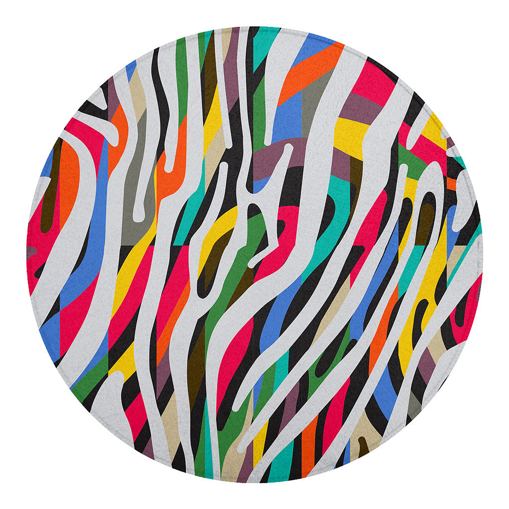 Colorful Zebra Pattern Print Round Blanket