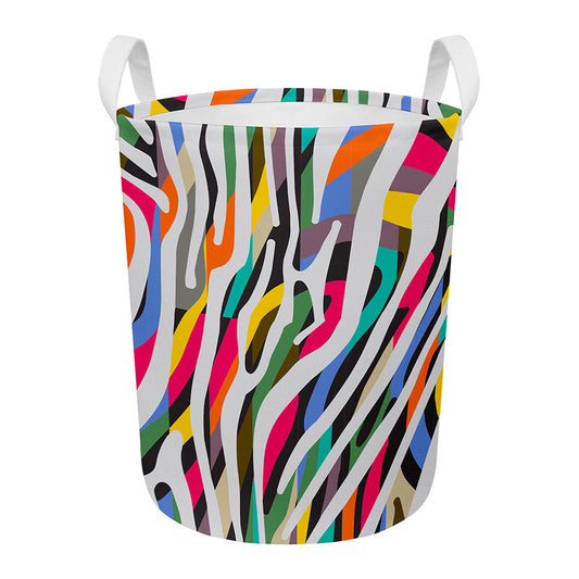 Colorful Zebra Pattern Print Round Laundry Basket