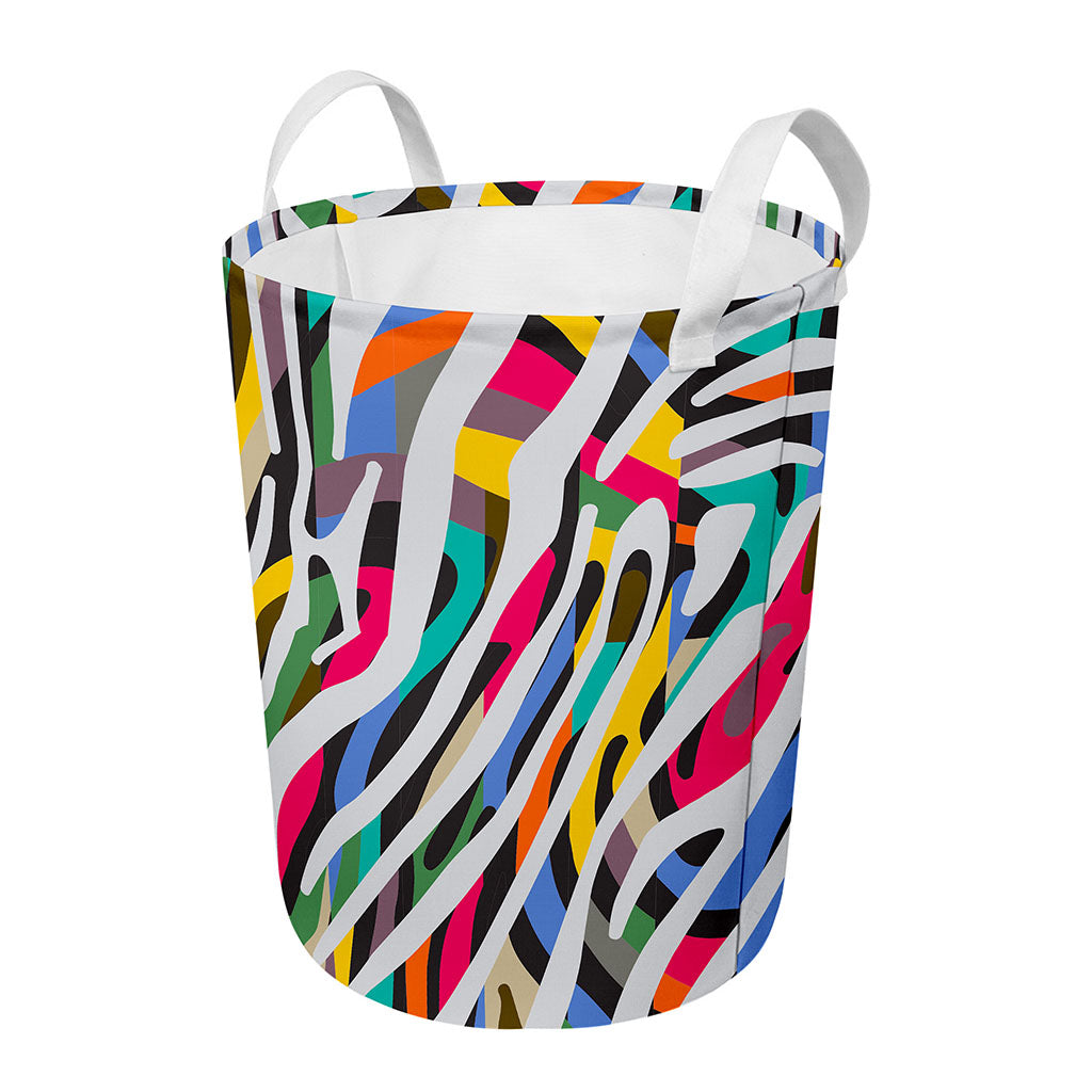 Colorful Zebra Pattern Print Round Laundry Basket