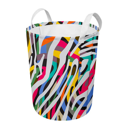 Colorful Zebra Pattern Print Round Laundry Basket