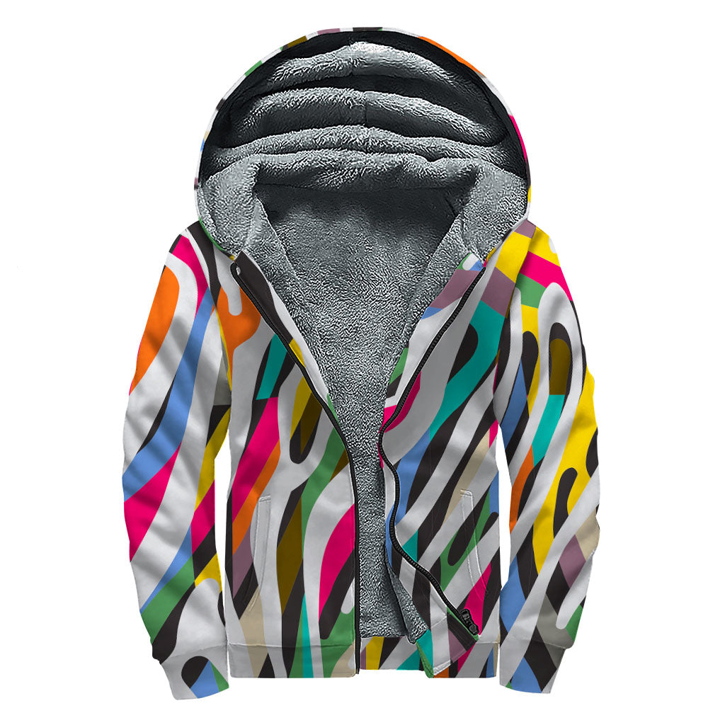 Colorful Zebra Pattern Print Sherpa Lined Zip Up Hoodie