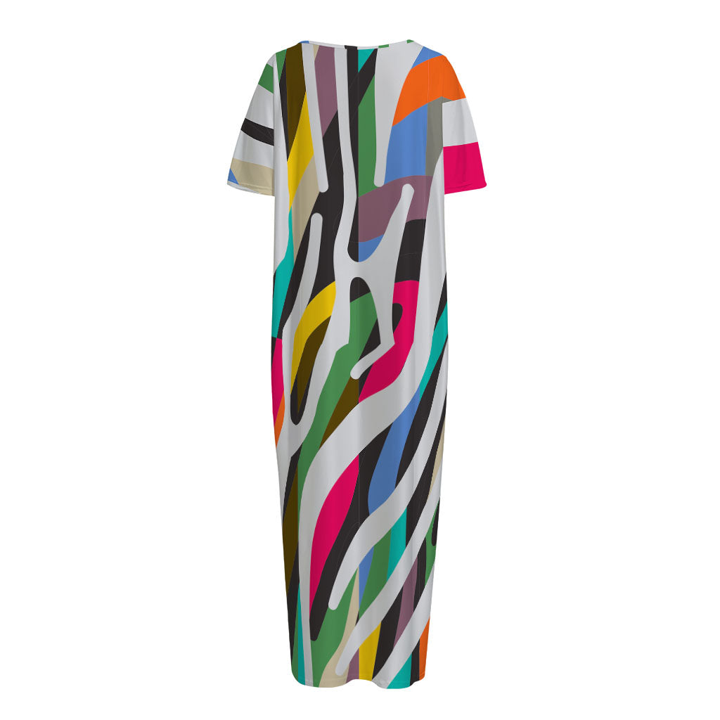 Colorful Zebra Pattern Print Short Sleeve Long Nightdress