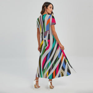 Colorful Zebra Pattern Print Short Sleeve Maxi Dress