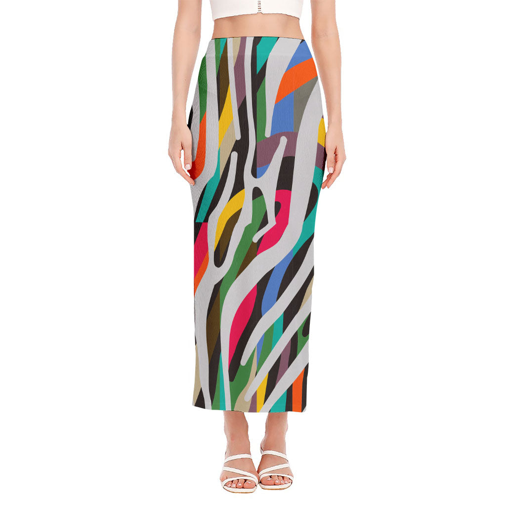 Colorful Zebra Pattern Print Side Slit Maxi Skirt