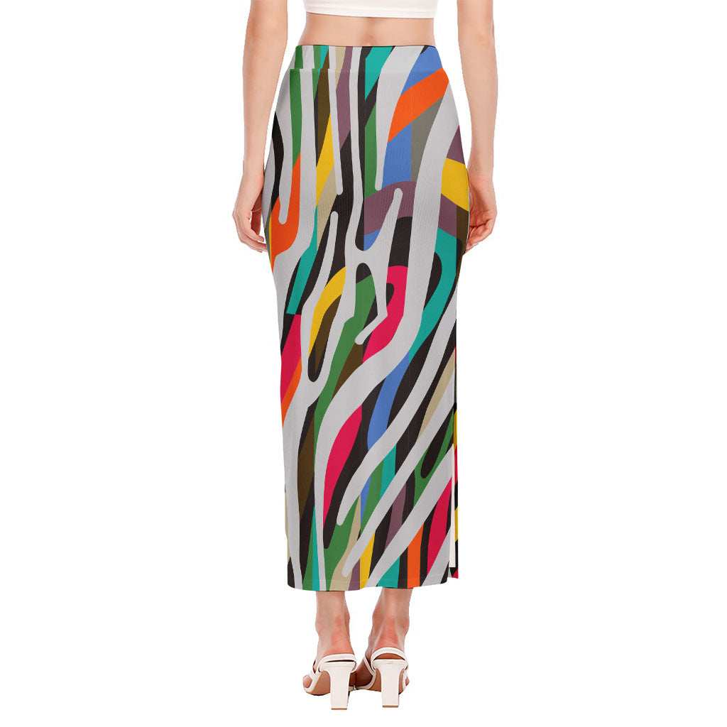 Colorful Zebra Pattern Print Side Slit Maxi Skirt