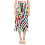 Colorful Zebra Pattern Print Side Slit Midi Skirt