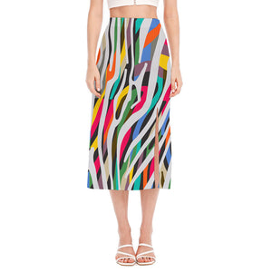 Colorful Zebra Pattern Print Side Slit Midi Skirt