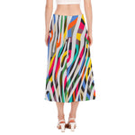 Colorful Zebra Pattern Print Side Slit Midi Skirt