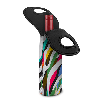 Colorful Zebra Pattern Print Single Neoprene Wine Tote
