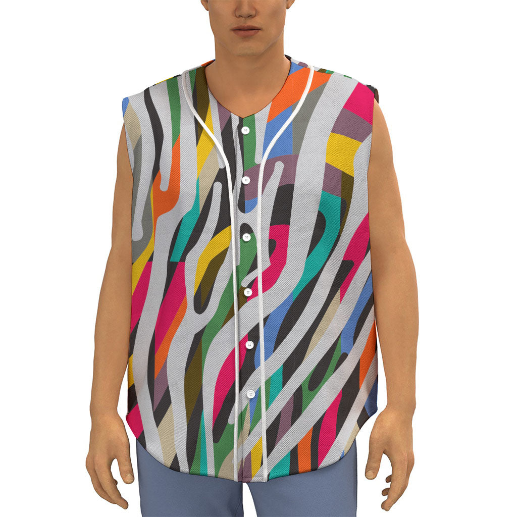 Colorful Zebra Pattern Print Sleeveless Baseball Jersey