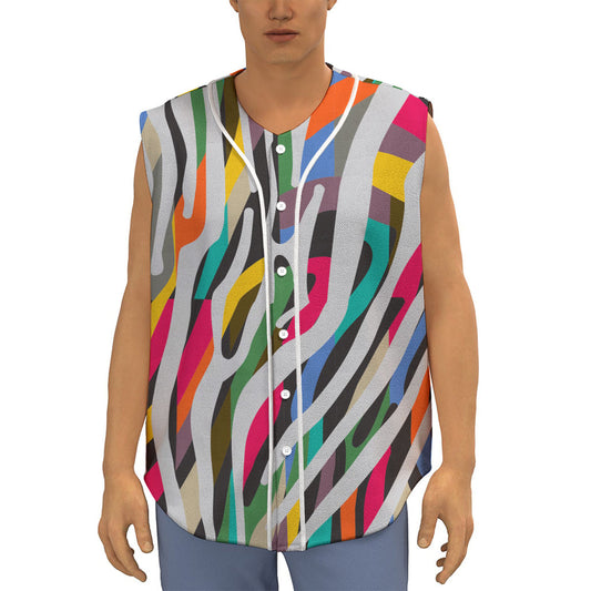 Colorful Zebra Pattern Print Sleeveless Baseball Jersey