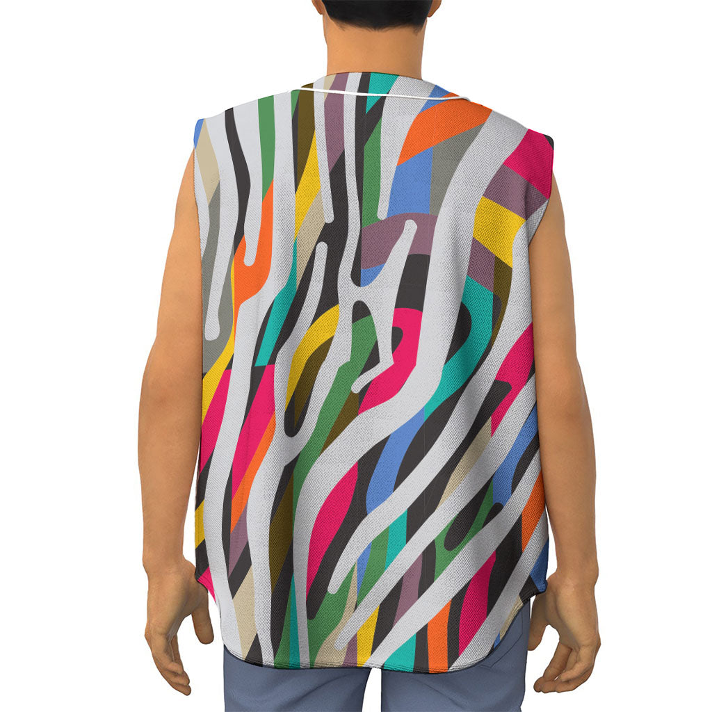 Colorful Zebra Pattern Print Sleeveless Baseball Jersey