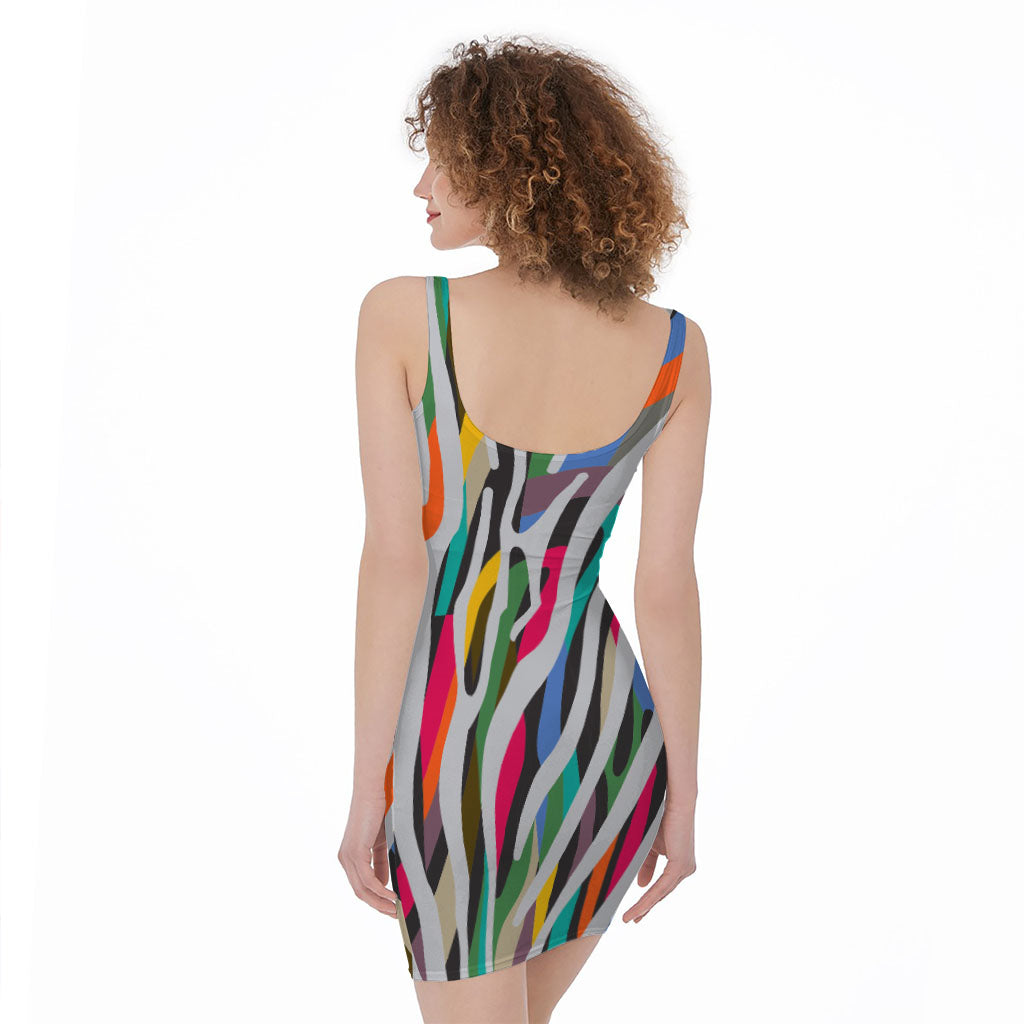 Colorful Zebra Pattern Print Sleeveless Bodycon Dress