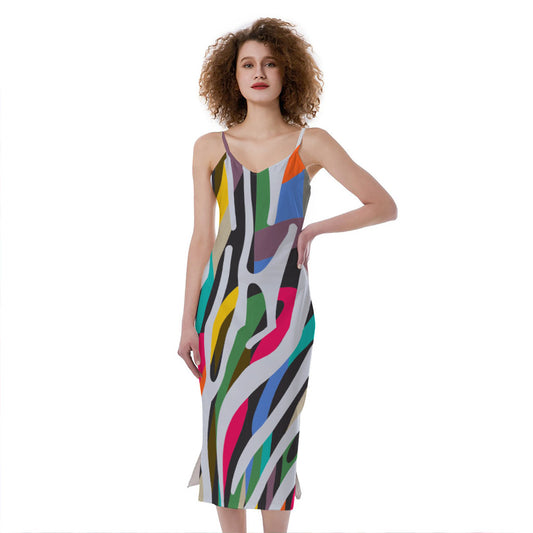 Colorful Zebra Pattern Print Slim Fit Midi Cami Dress