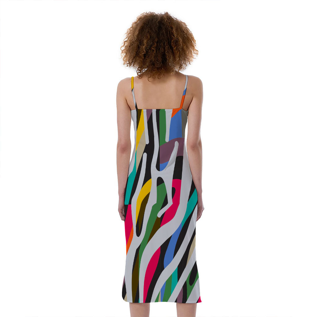 Colorful Zebra Pattern Print Slim Fit Midi Cami Dress