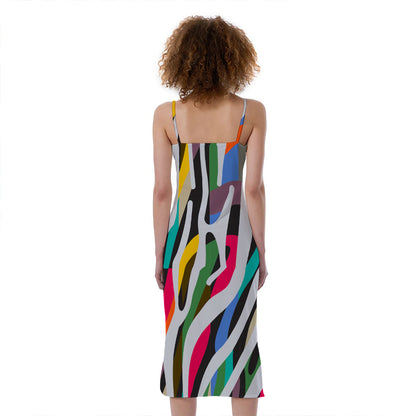 Colorful Zebra Pattern Print Slim Fit Midi Cami Dress