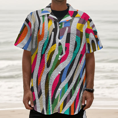 Colorful Zebra Pattern Print Textured Short Sleeve Shirt