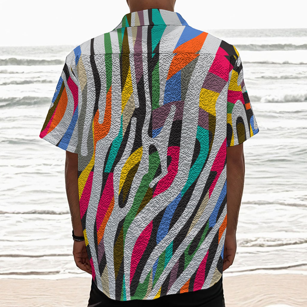 Colorful Zebra Pattern Print Textured Short Sleeve Shirt