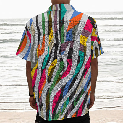 Colorful Zebra Pattern Print Textured Short Sleeve Shirt