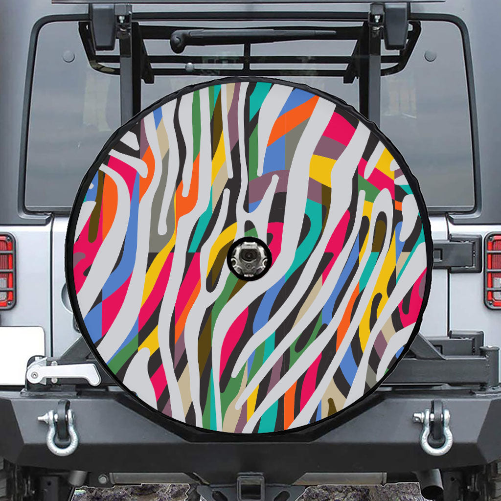 Colorful Zebra Pattern Print Tire Cover With Camera Hole