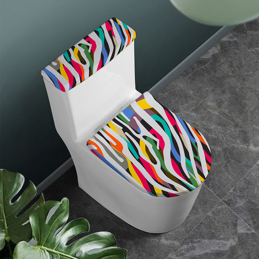 Colorful Zebra Pattern Print Toilet Lid And Tank Cover Set