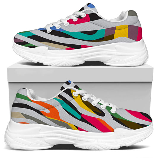 Colorful Zebra Pattern Print White Chunky Shoes