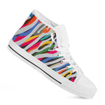 Colorful Zebra Pattern Print White High Top Sneakers