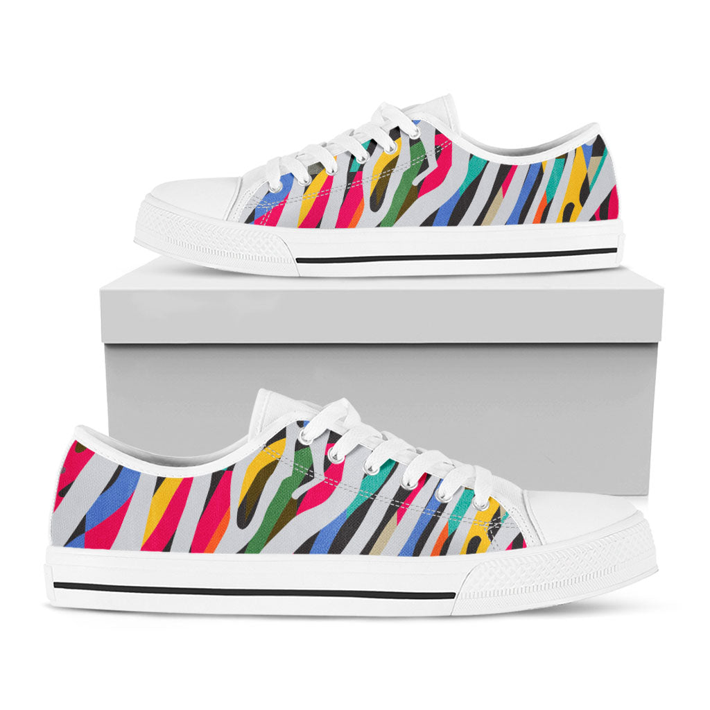 Colorful Zebra Pattern Print White Low Top Sneakers