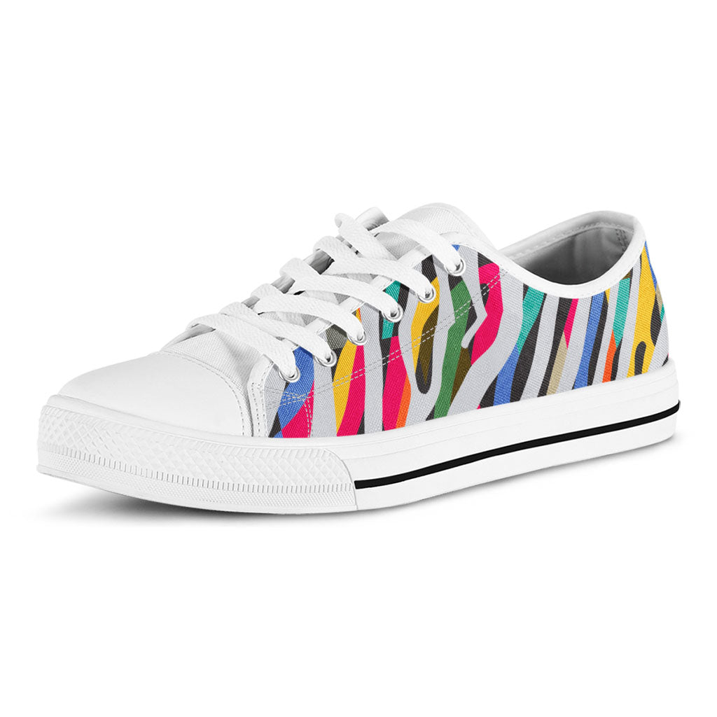 Colorful Zebra Pattern Print White Low Top Sneakers