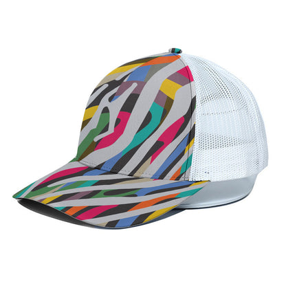 Colorful Zebra Pattern Print White Mesh Trucker Cap
