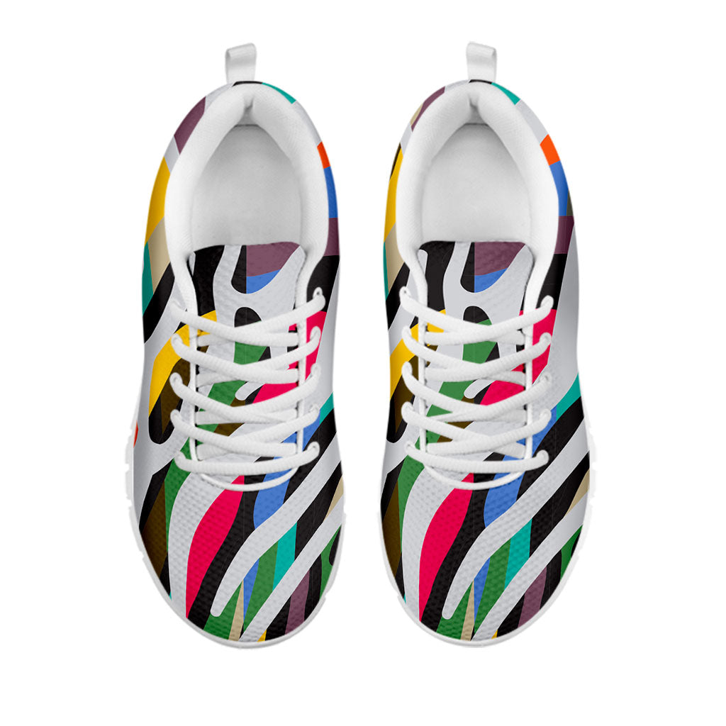 Colorful Zebra Pattern Print White Running Shoes
