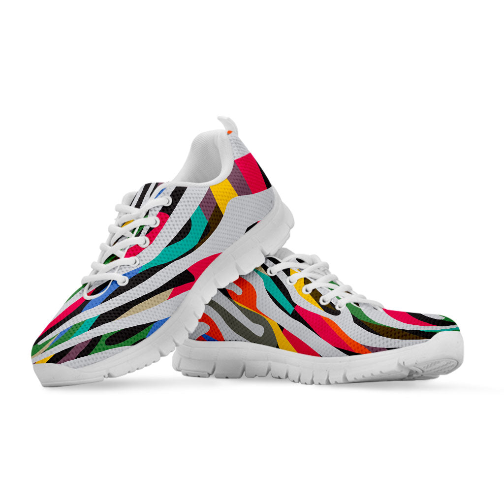 Colorful Zebra Pattern Print White Running Shoes