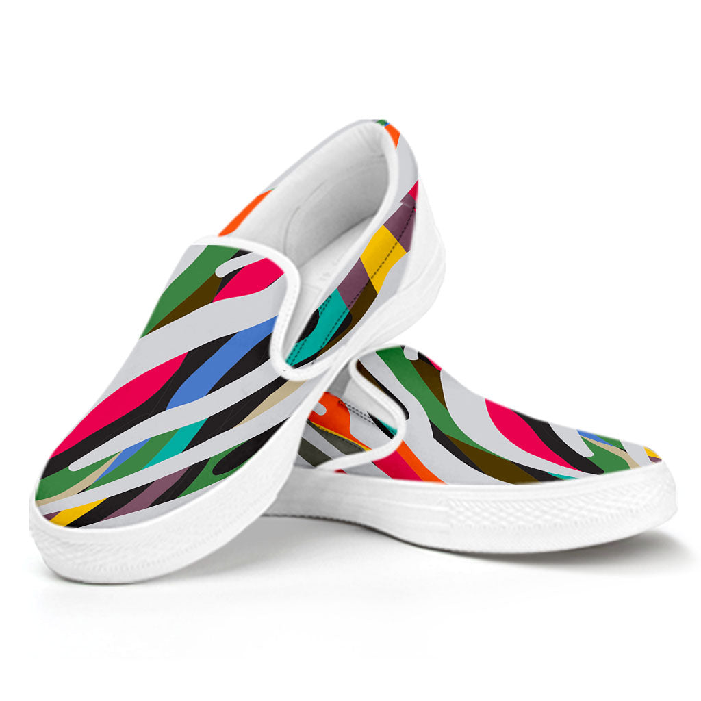 Colorful Zebra Pattern Print White Slip On Sneakers